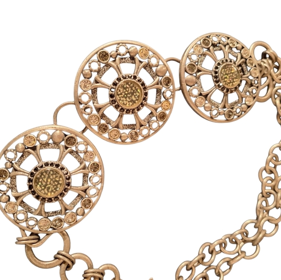 Oversized Chicos Embellished Chain Belt Large Medallions 70's Style Bling Silver - Picture 2 of 5